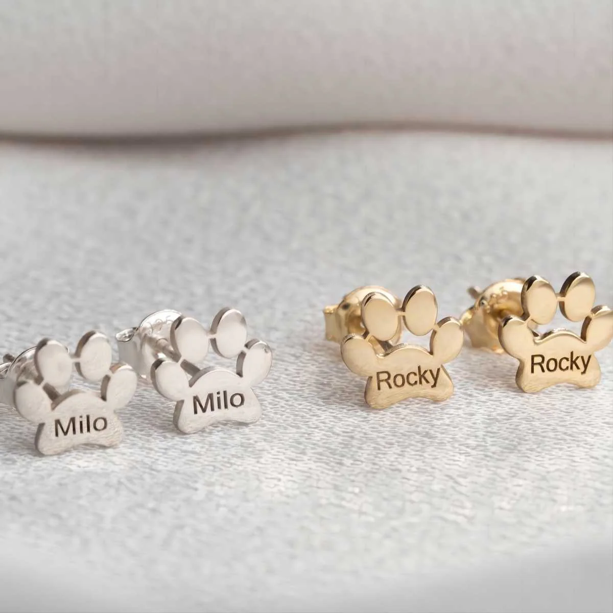Personalized Paw Earrings, Gift for Pet Lovers, Pet Remembrance Studs - Image 2