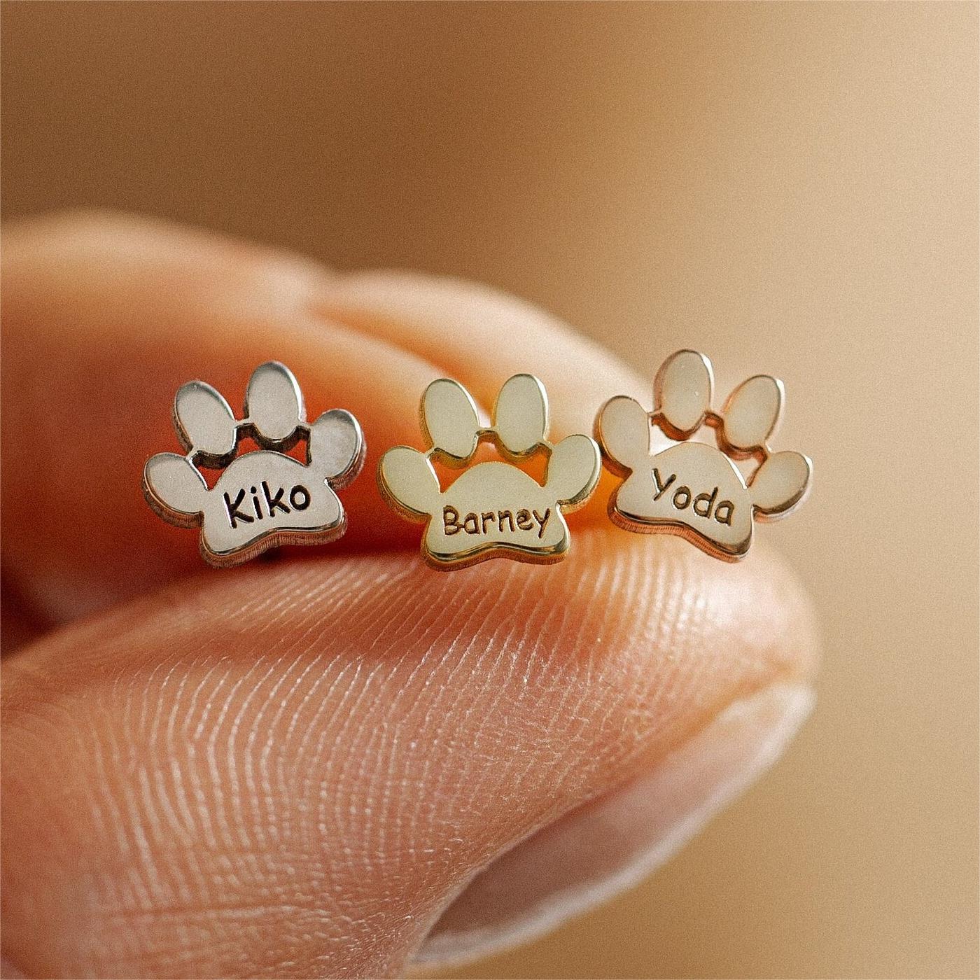 Personalized Paw Earrings, Gift for Pet Lovers, Pet Remembrance Studs - Image 5