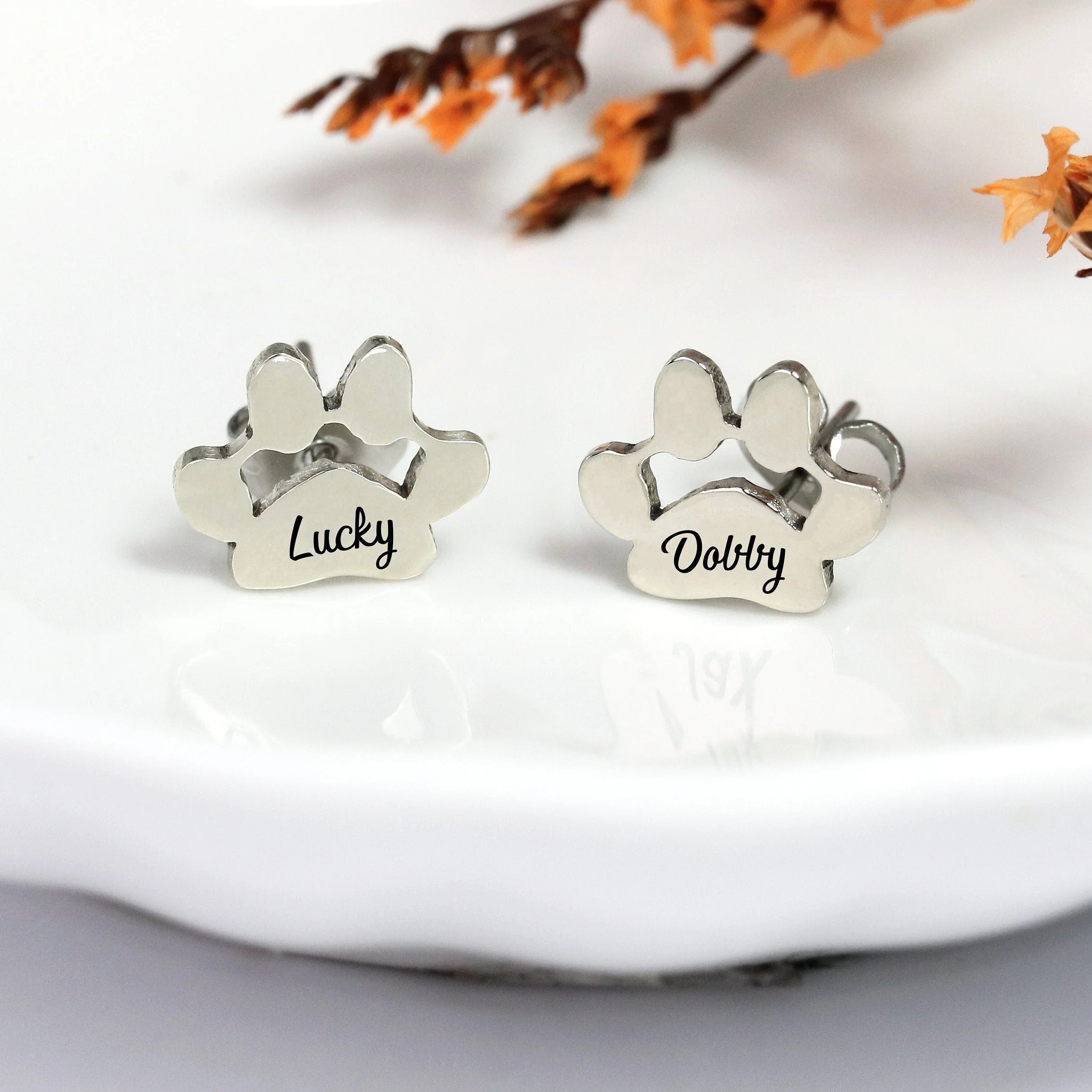Personalized Paw Earrings, Gift for Pet Lovers, Pet Remembrance Studs - Image 7