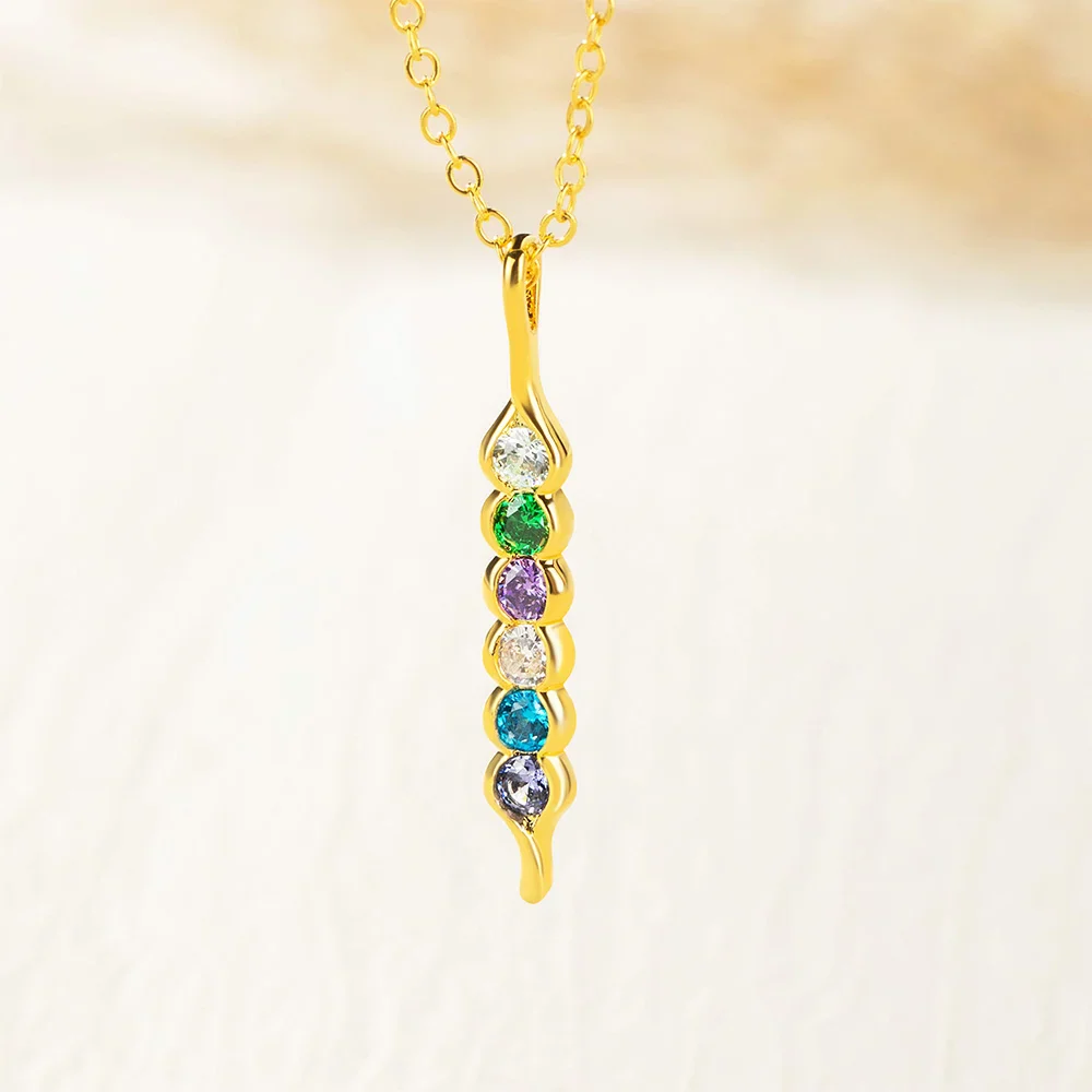 Personalized Peas in a Pod Family Necklace with 2-8 Birthstones - Image 10