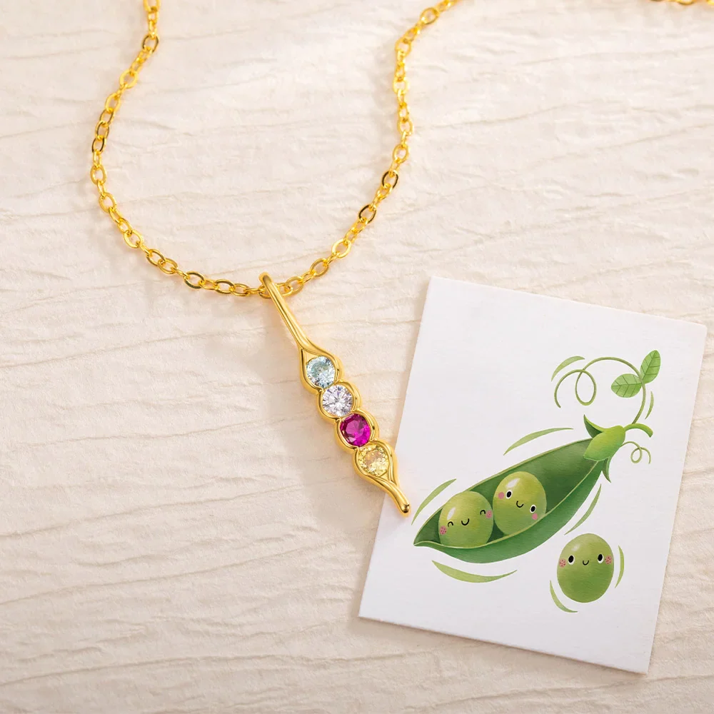 Personalized Peas in a Pod Family Necklace with 2-8 Birthstones - Image 3