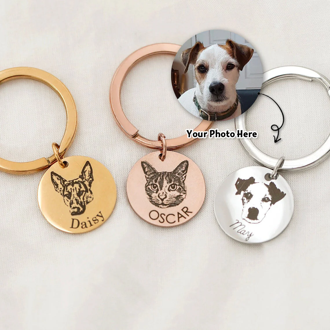 Personalized Pet Dog Cat Portrait Photo Name Key Chain - Image 3
