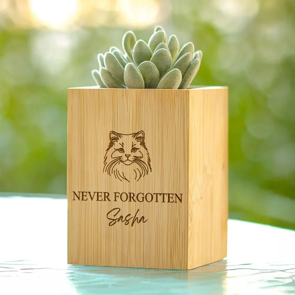 Personalized Pet Line Drawing Dog Cat Portrait Wooden Flower Pot Memorial Gift for Loss of Pet - Image 3