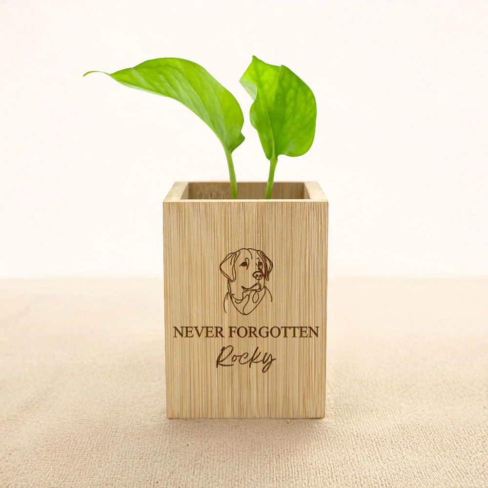Personalized Pet Line Drawing Dog Cat Portrait Wooden Flower Pot Memorial Gift for Loss of Pet - Image 4