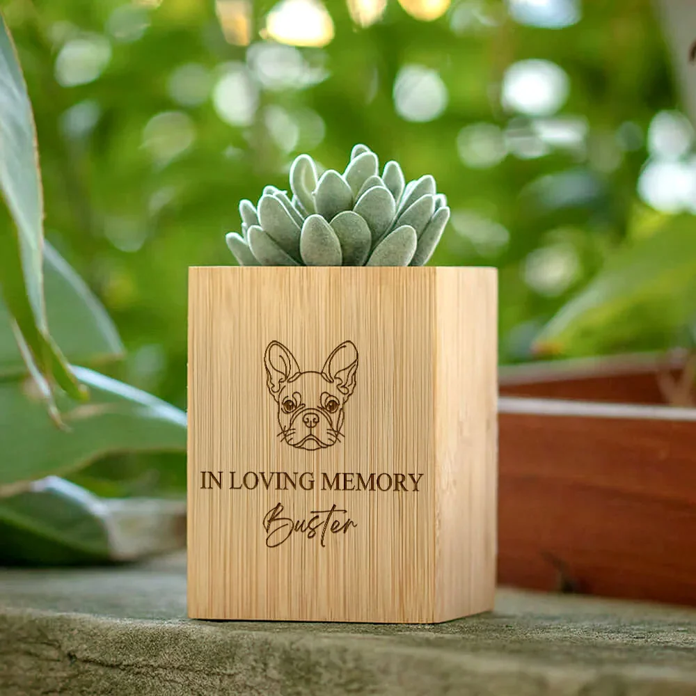 Personalized Pet Line Drawing Dog Cat Portrait Wooden Flower Pot Memorial Gift for Loss of Pet - Image 5