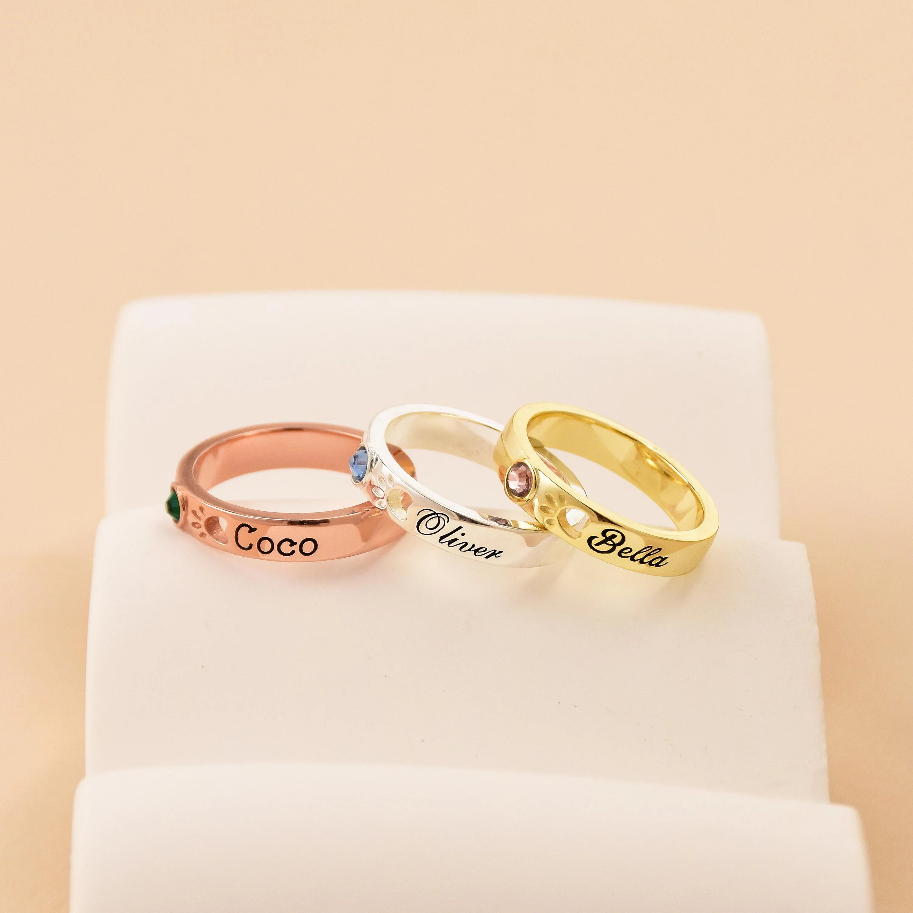 Personalized Pet Name With Birthstone Pet Paw Ring Memorial Gift For Dog Mom - Image 13