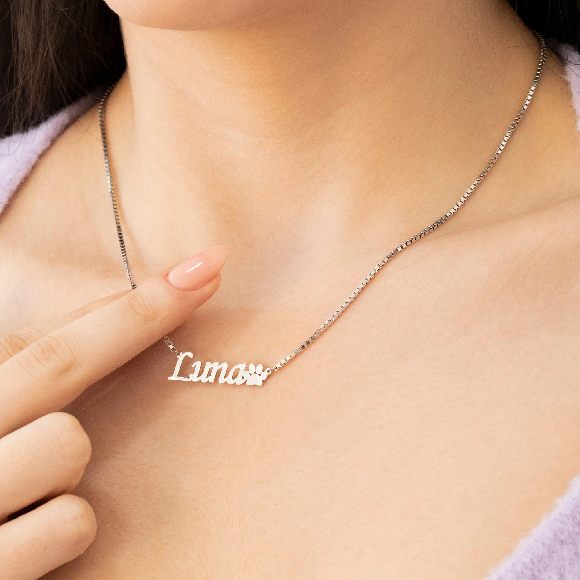 Personalized Pet Name with Paw Memorial Necklace - Image 4