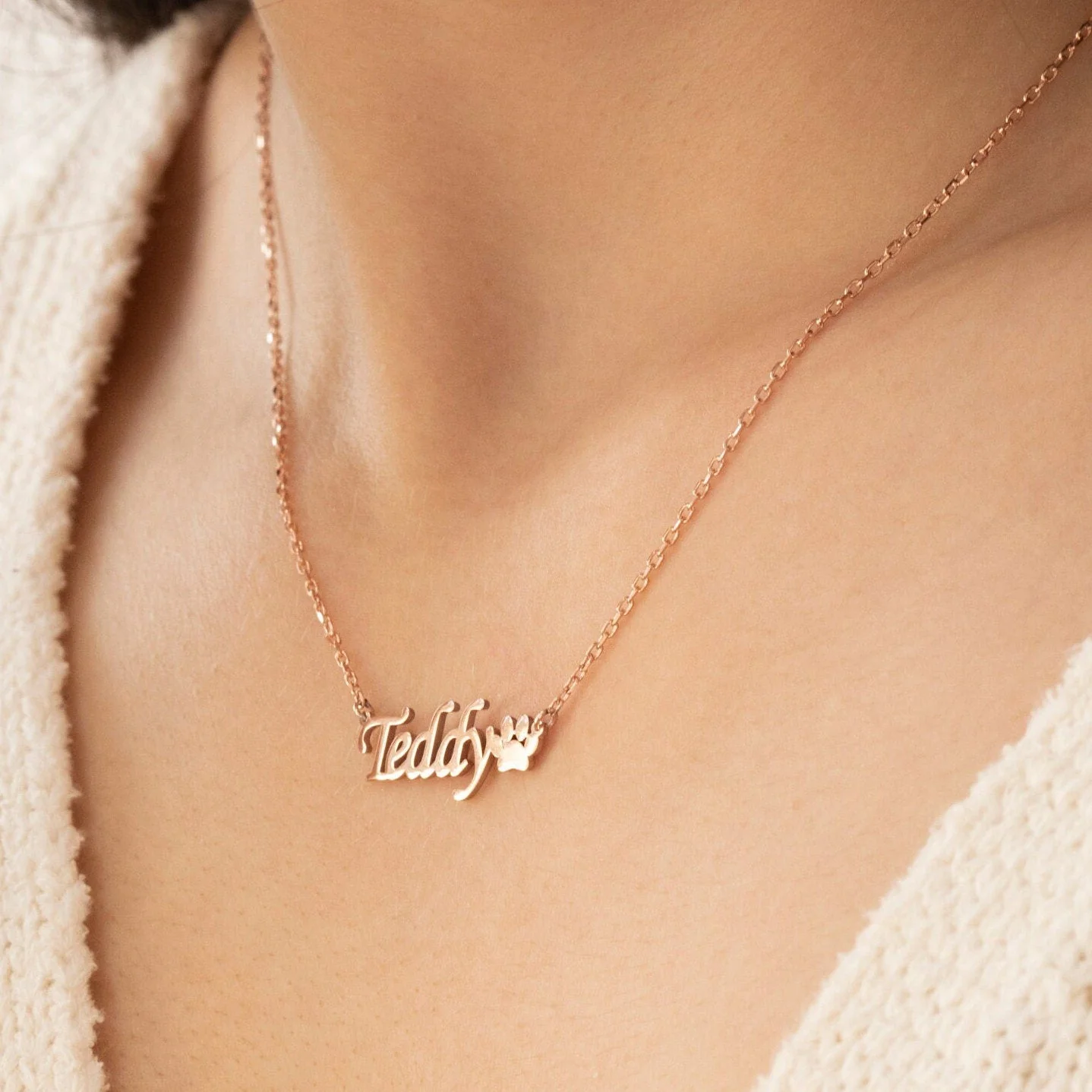 Personalized Pet Name with Paw Memorial Necklace - Image 7