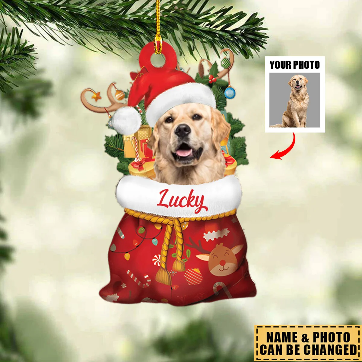 Personalized Pet Photo Santa Sack Christmas Ornament - Image 2