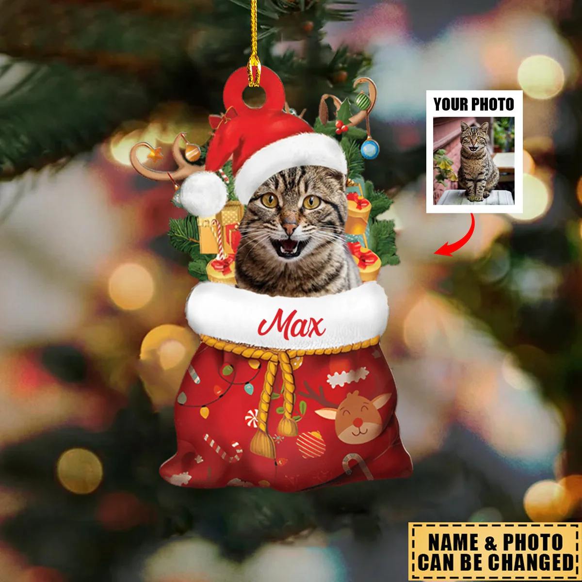 Personalized Pet Photo Santa Sack Christmas Ornament - Image 3