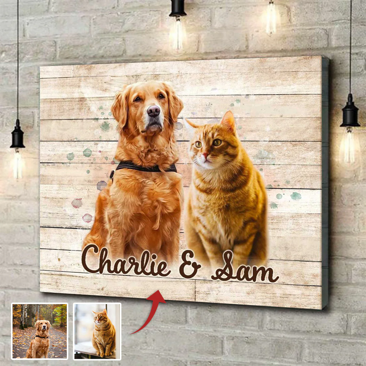 Personalized Pet Portrait Wall Art Poster, Multiple Pet Portrait