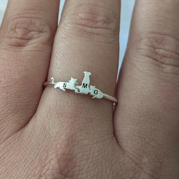 Personalized Pet Ring Pet Lover Memorial Gift Sympathy Gift Stackable Engraved Animal Initial Ring - Image 11