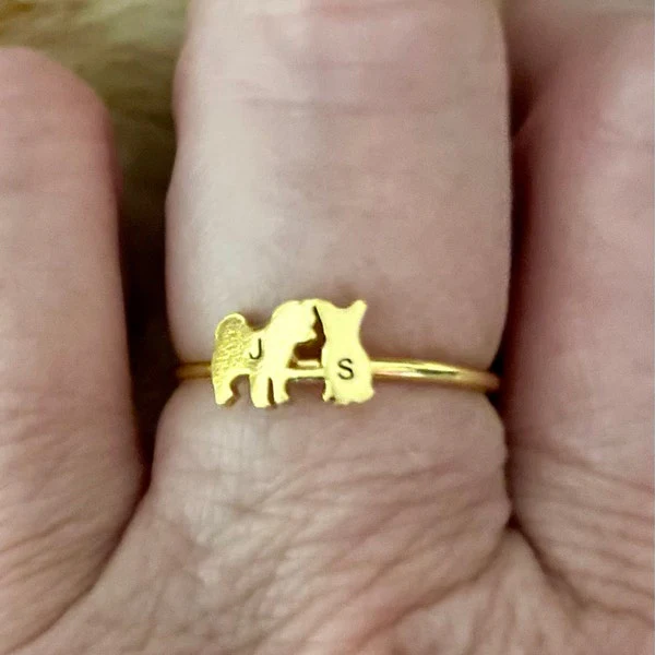 Personalized Pet Ring Pet Lover Memorial Gift Sympathy Gift Stackable Engraved Animal Initial Ring - Image 2