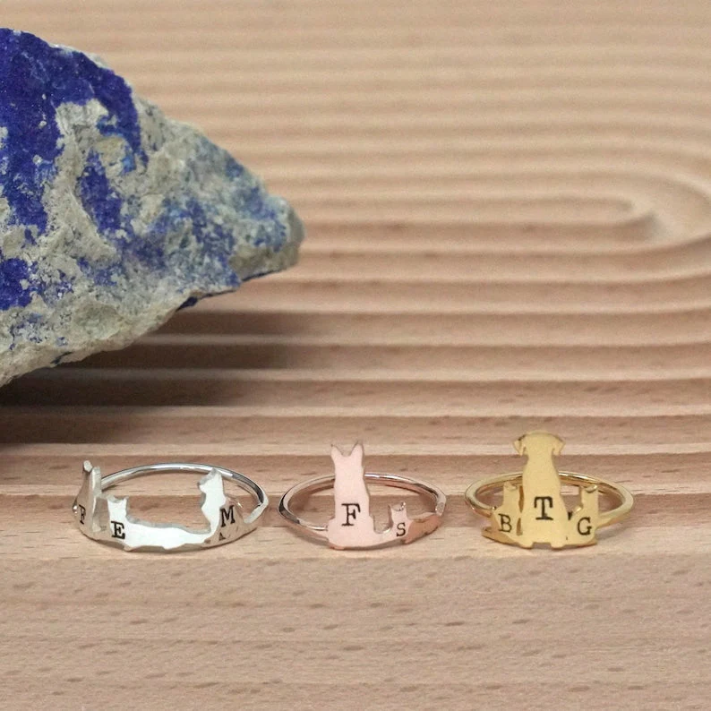 Personalized Pet Ring Pet Lover Memorial Gift Sympathy Gift Stackable Engraved Animal Initial Ring - Image 4