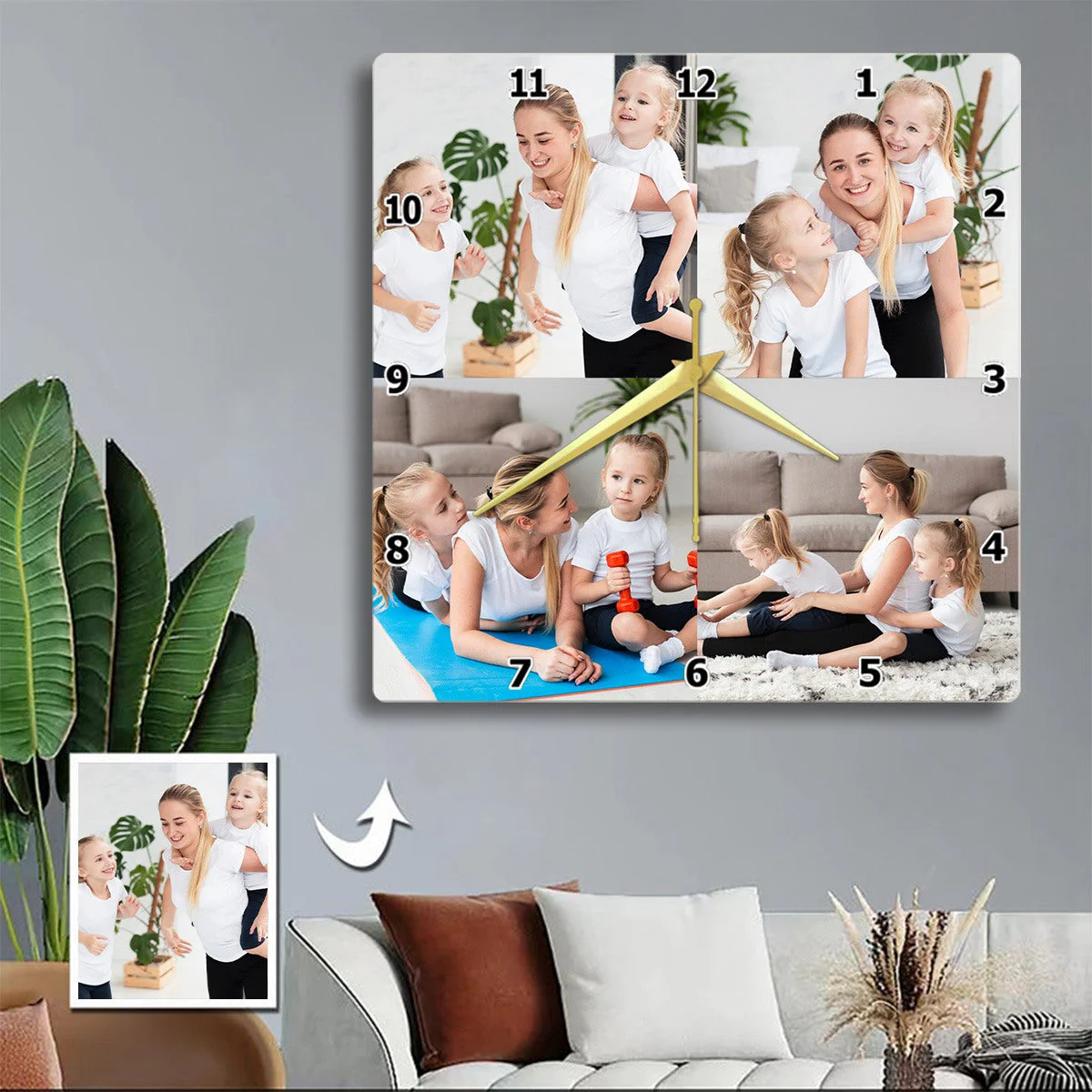 Personalized Photo Acrylic Hanging Wall Square Clock Gift For Family - Image 2