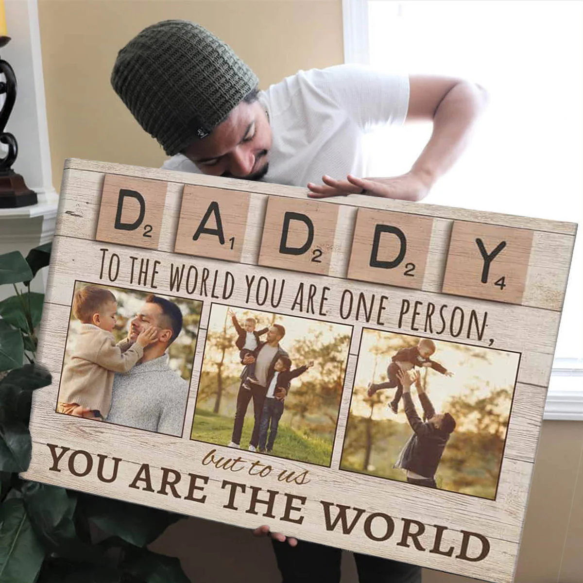 Personalized Photo Canvas - Daddy To The World You Are One Person But To Us You Are The World - Image 3