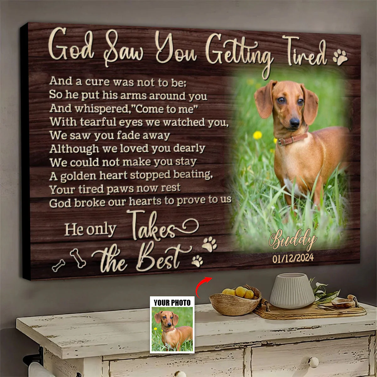 Personalized Photo Canvas- God Saw You Getting Tired,Dog Loss Gifts, Pet Memorial Gifts - Image 2