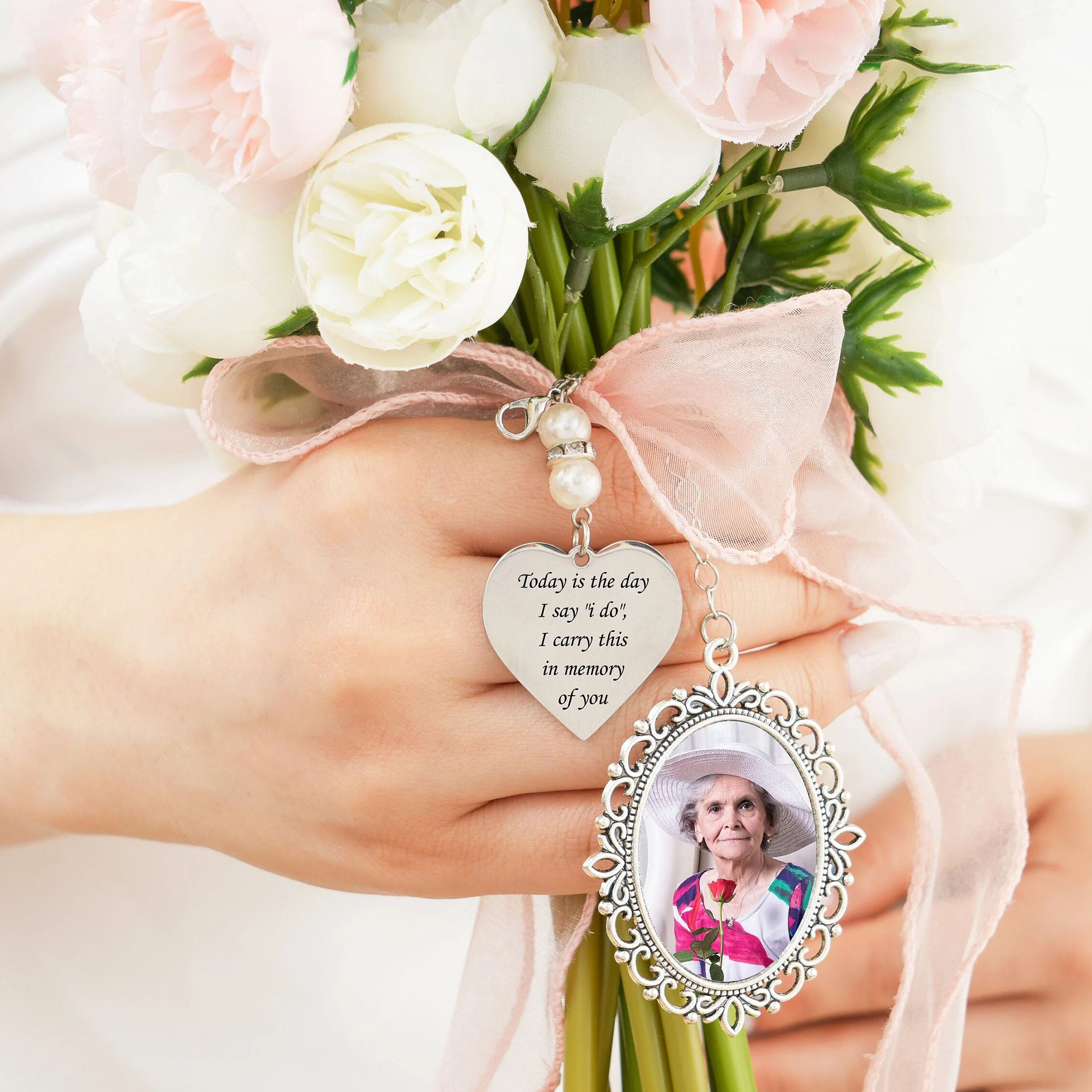 Personalized Photo Charm for Bridal Memorial Bouquet Charm Pendant - Image 2
