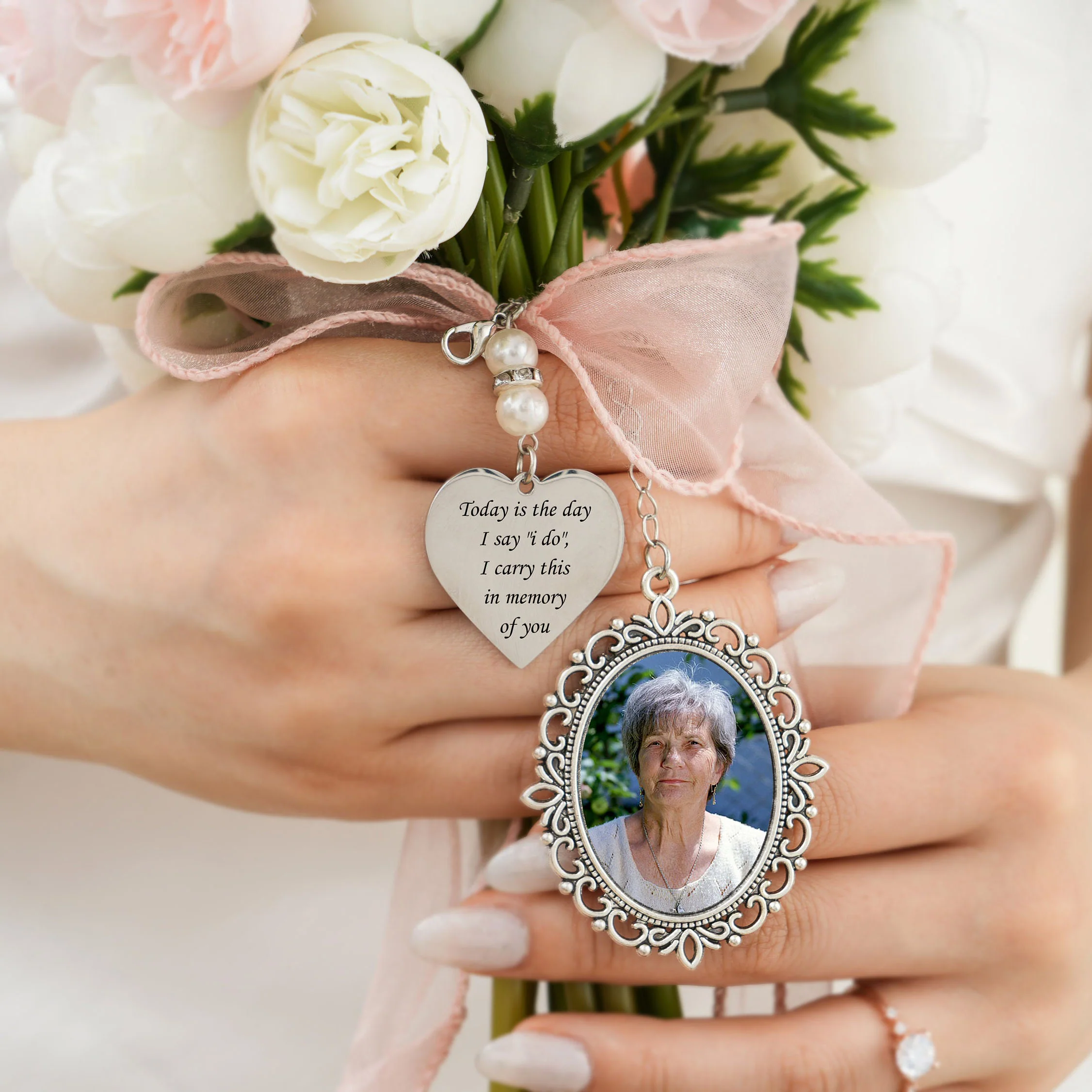 Personalized Photo Charm for Bridal Memorial Bouquet Charm Pendant - Image 5