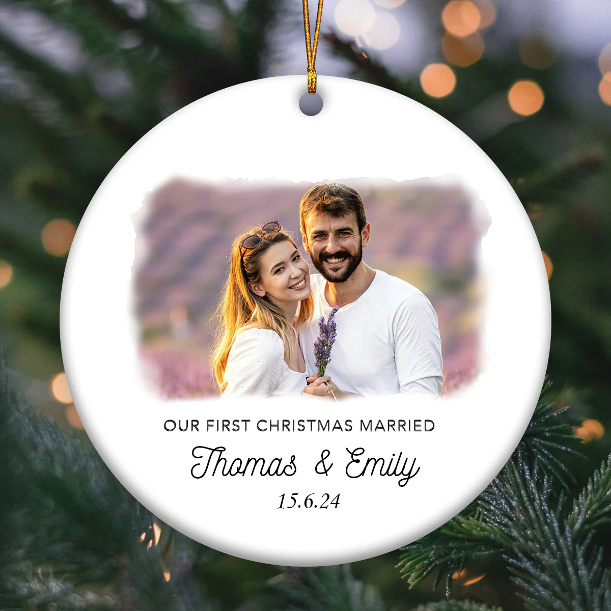 Personalized Photo Couple First Christmas Married Christmas Ceramic Ornament - Image 5
