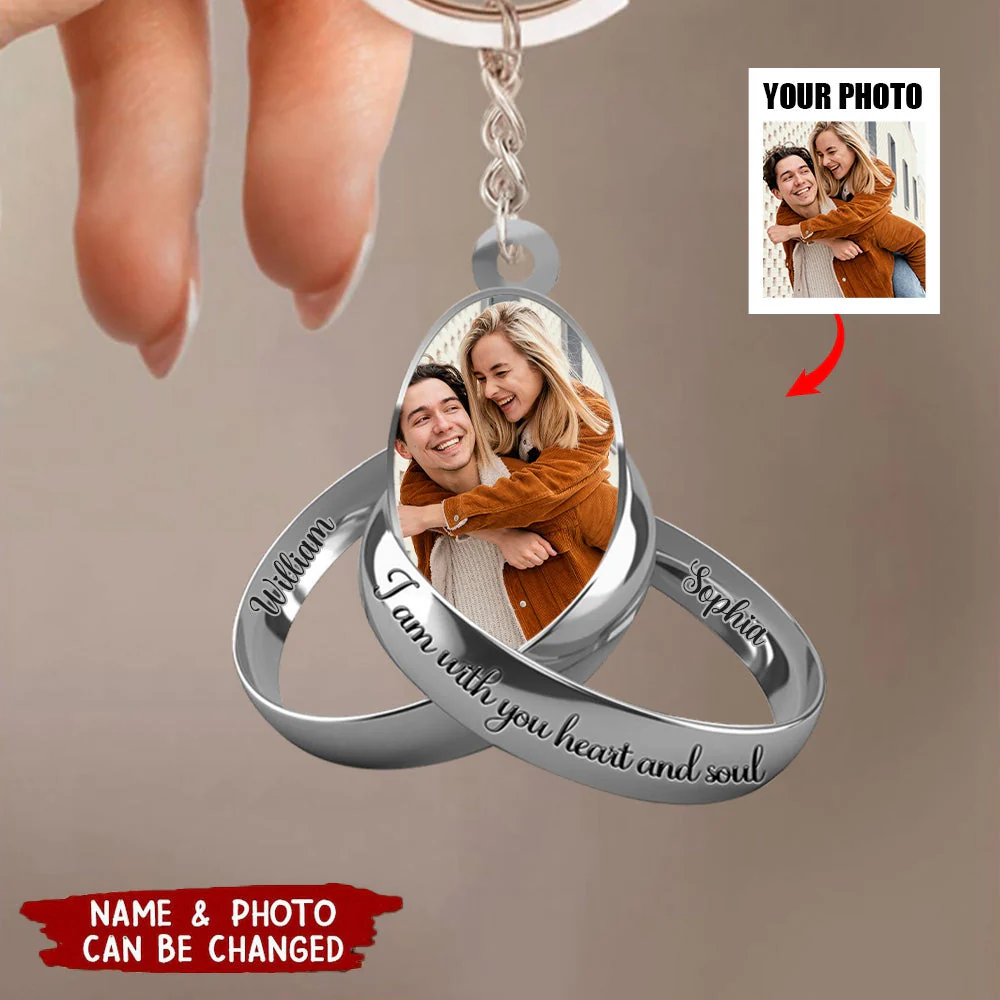 Personalized Photo Couple Silver Rings Acrylic Keychain - Image 2