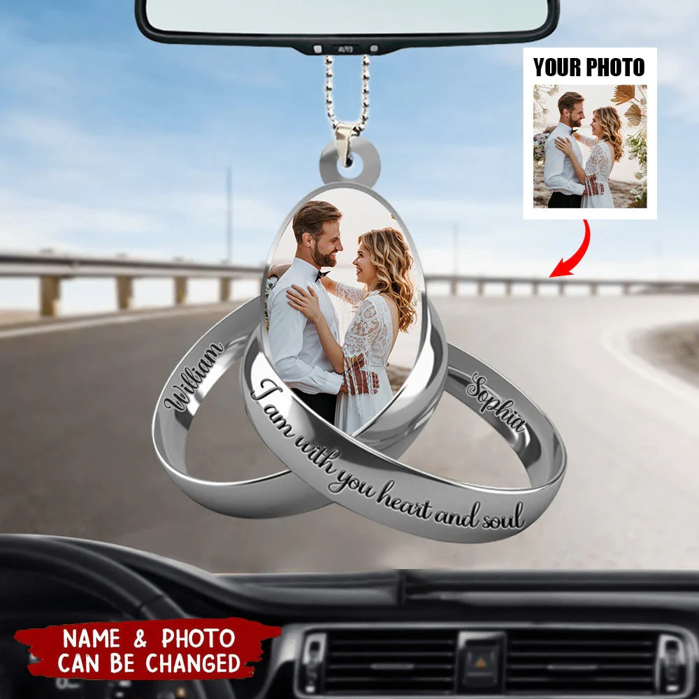 Personalized Photo Couple Silver Rings Acrylic Ornaments - Image 2
