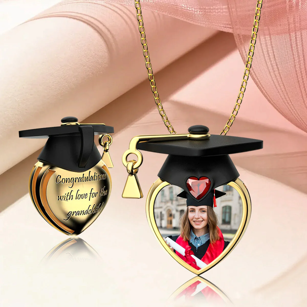 Personalized Photo Dainty Birthstone Graduation Cap Necklace - Image 3