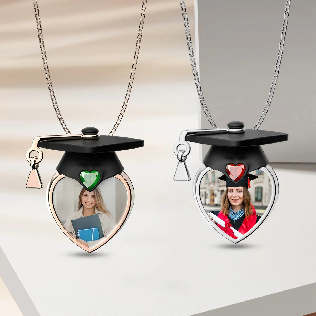 Personalized Photo Dainty Birthstone Graduation Cap Necklace - Image 5