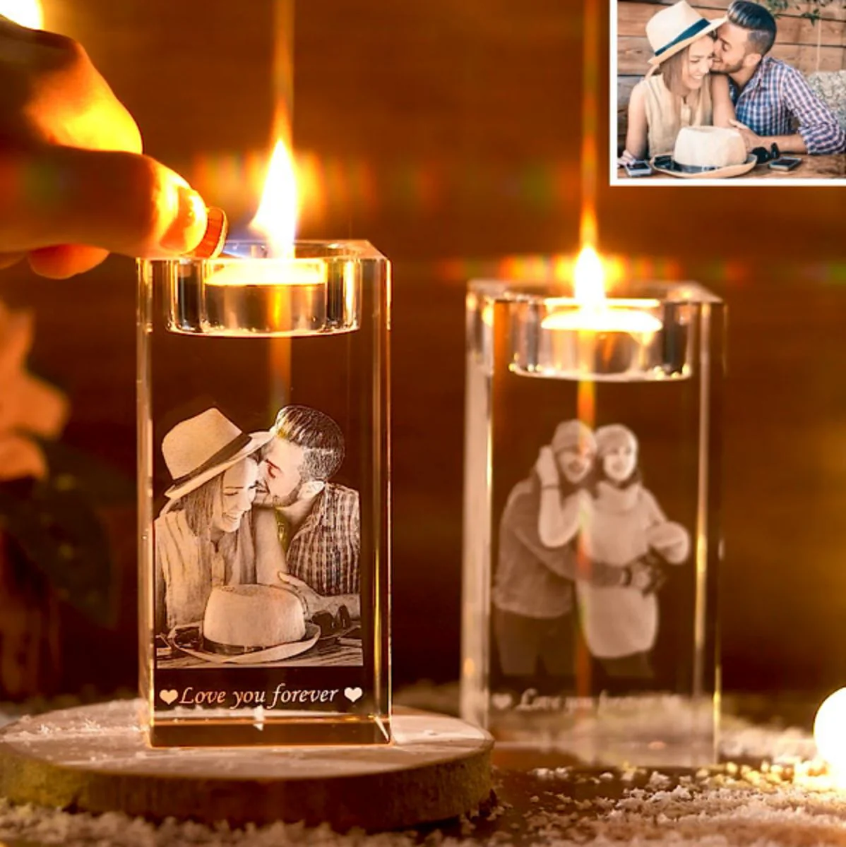 Personalized 3D Photo Engraved Crystal Candelabra - Image 2