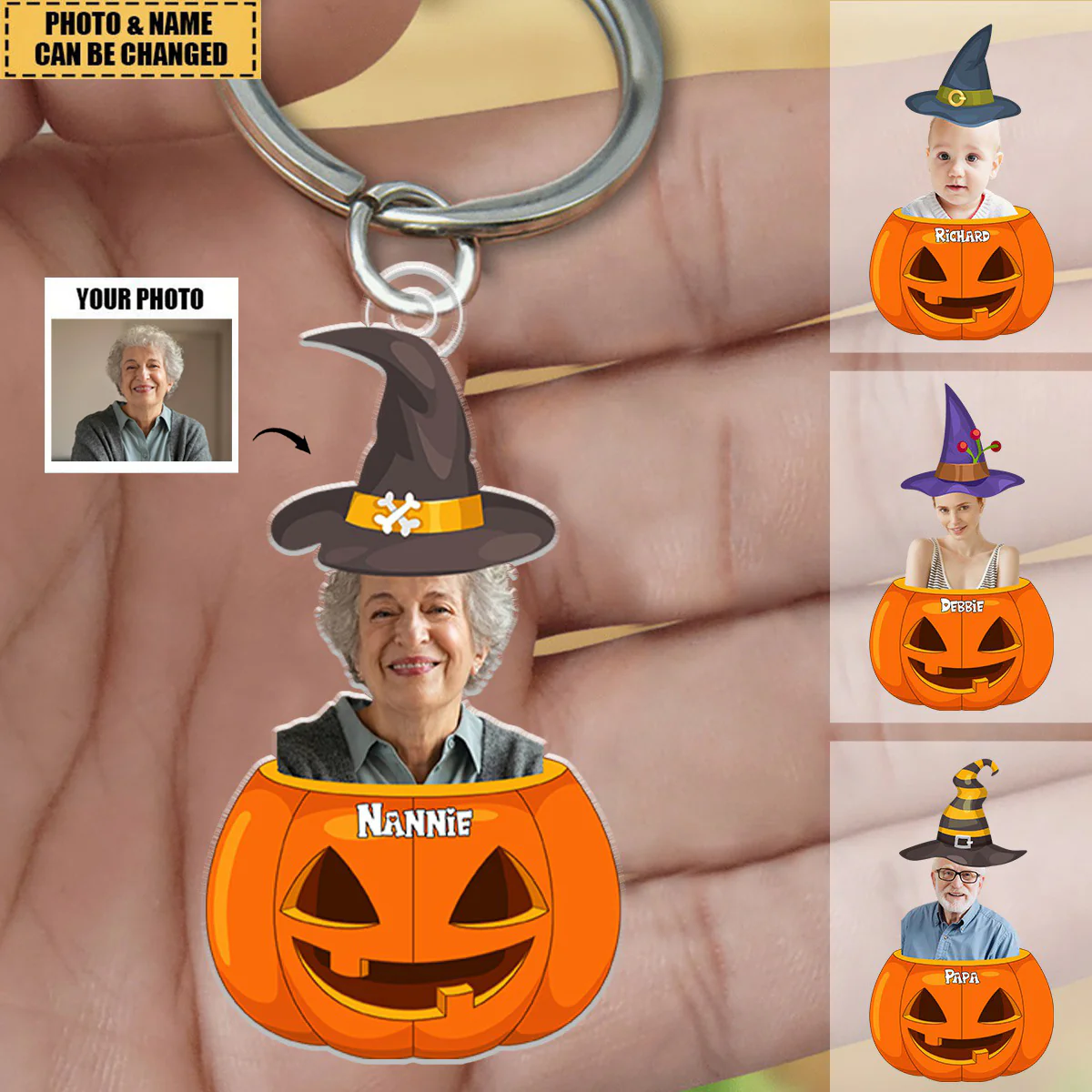 Personalized Photo Halloween Pumpkin Acrylic Keychain - Image 2