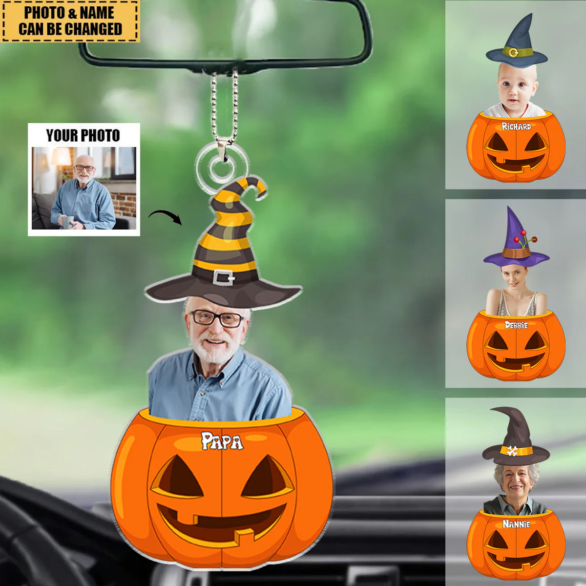 Personalized Photo Halloween Pumpkin Acrylic Ornament - Image 2