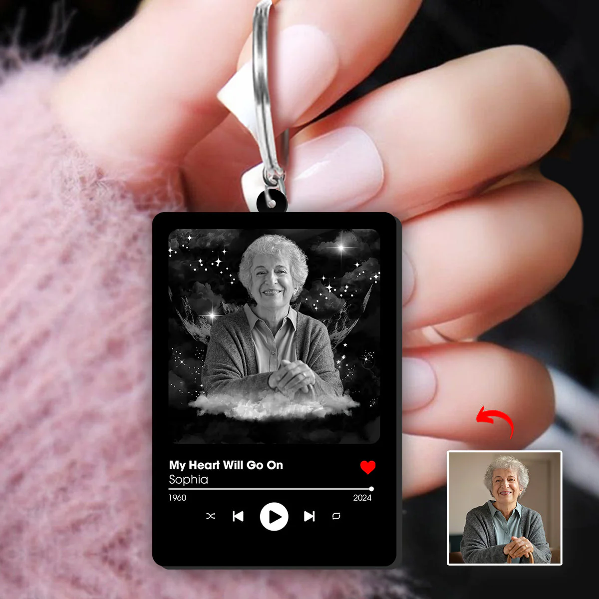 Personalized Photo In Loving Memory Memorial Song Keychain - Image 2