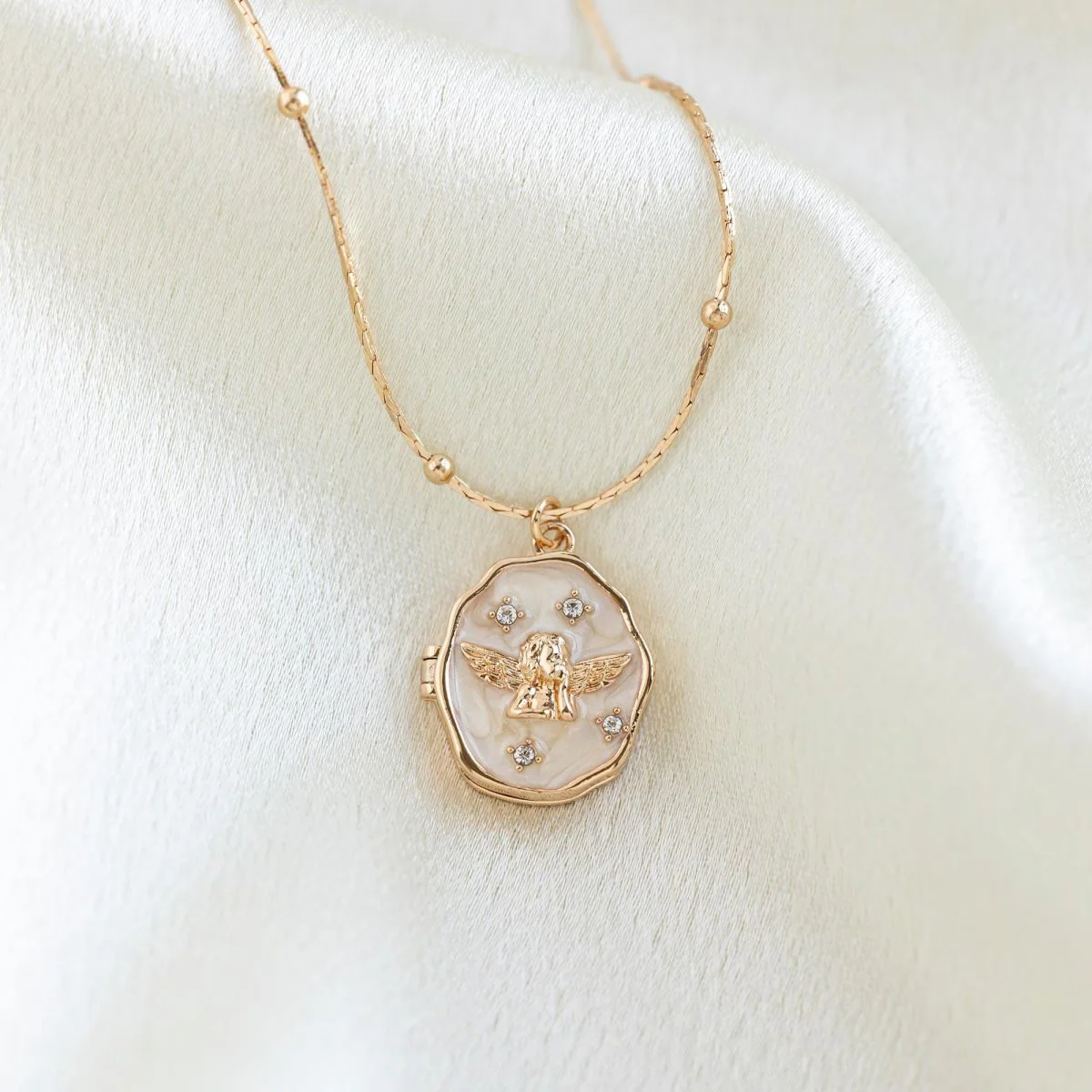 Personalized Photo Locket Necklace with Angel - Image 5