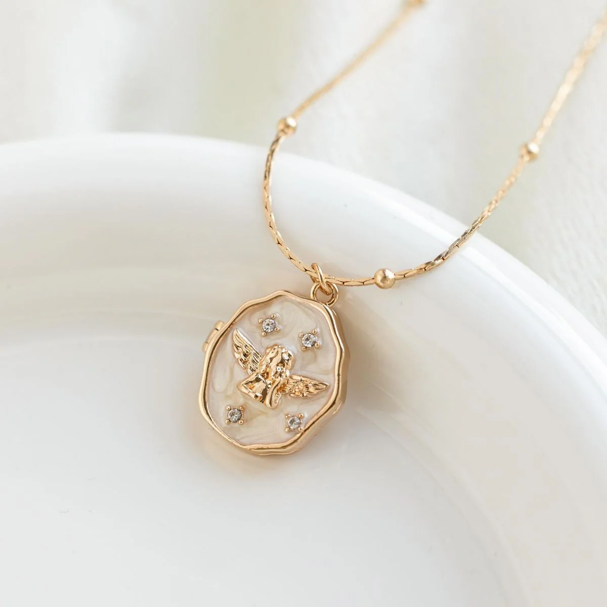 Personalized Photo Locket Necklace with Angel - Image 6