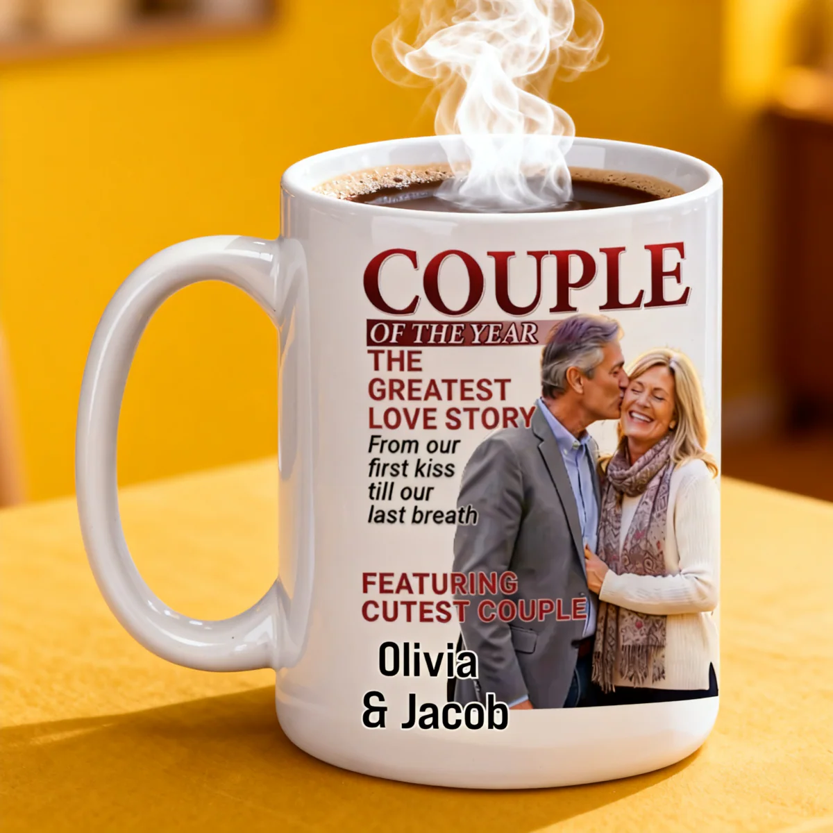 Personalized Photo Magazine Couple Mug Gifts For Husband And Wife, Him And Her - Love Grows Louder With You - Image 3