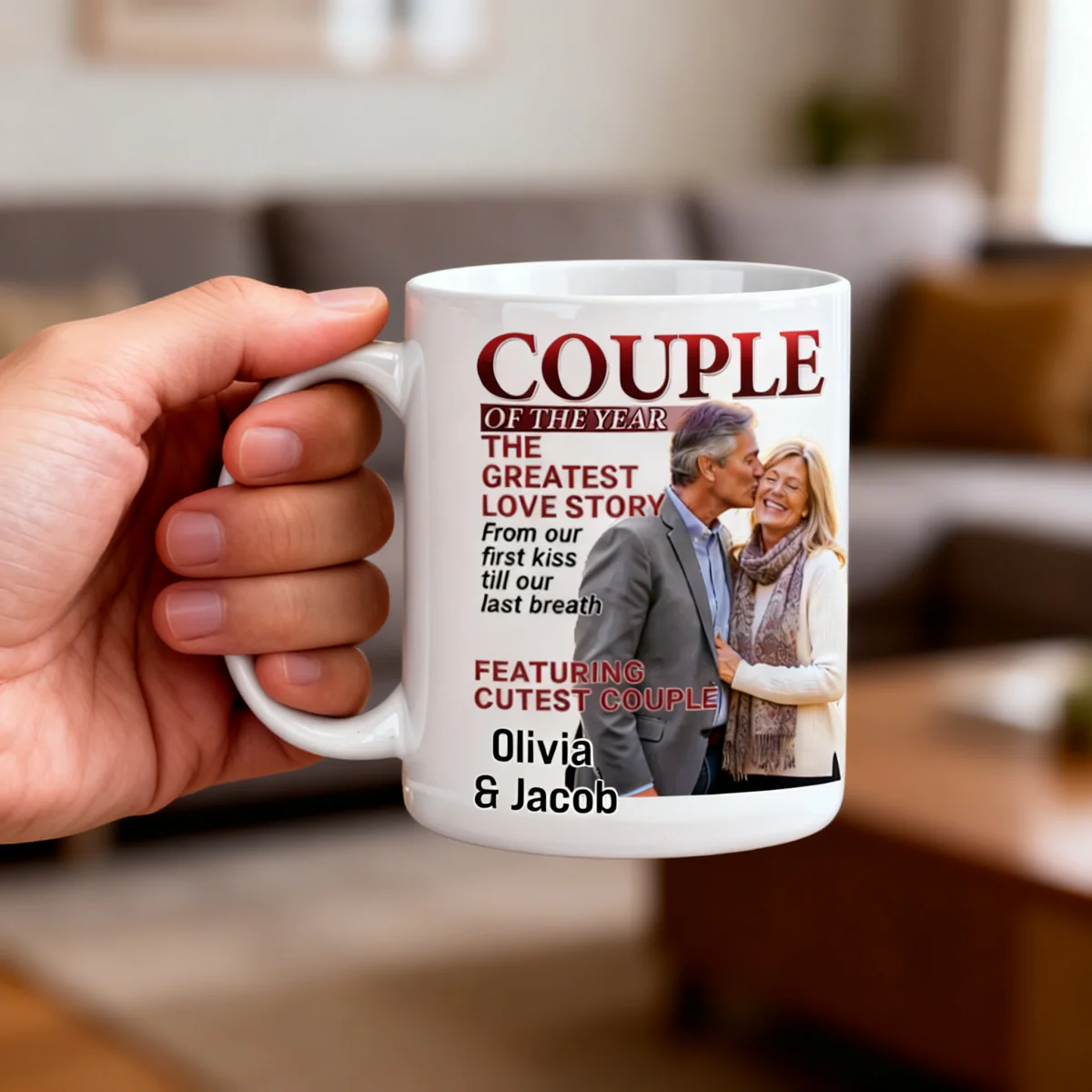 Personalized Photo Magazine Couple Mug Gifts For Husband And Wife, Him And Her - Love Grows Louder With You - Image 6