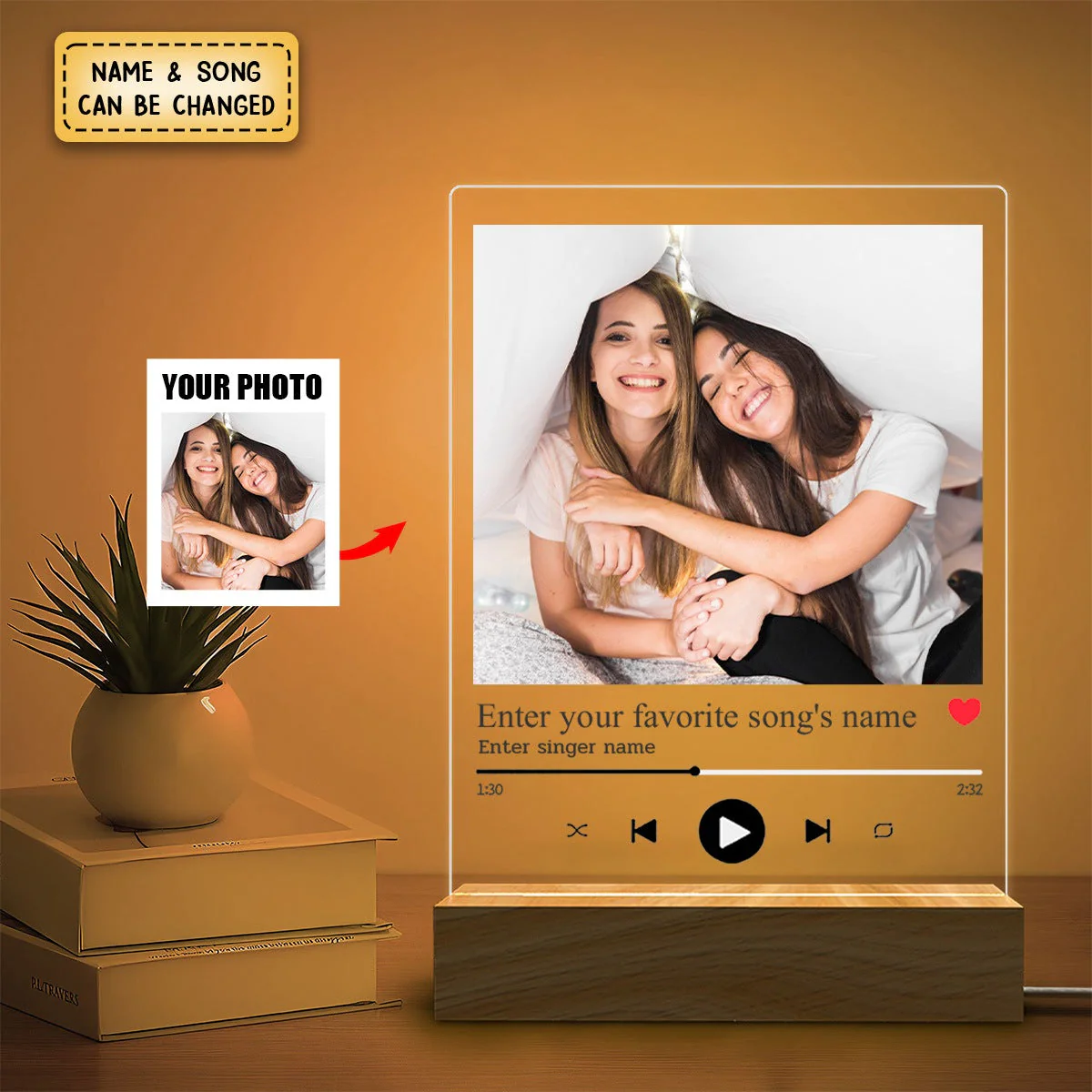 Personalized Photo Music Acrylic Plaque with LED Light - Image 2