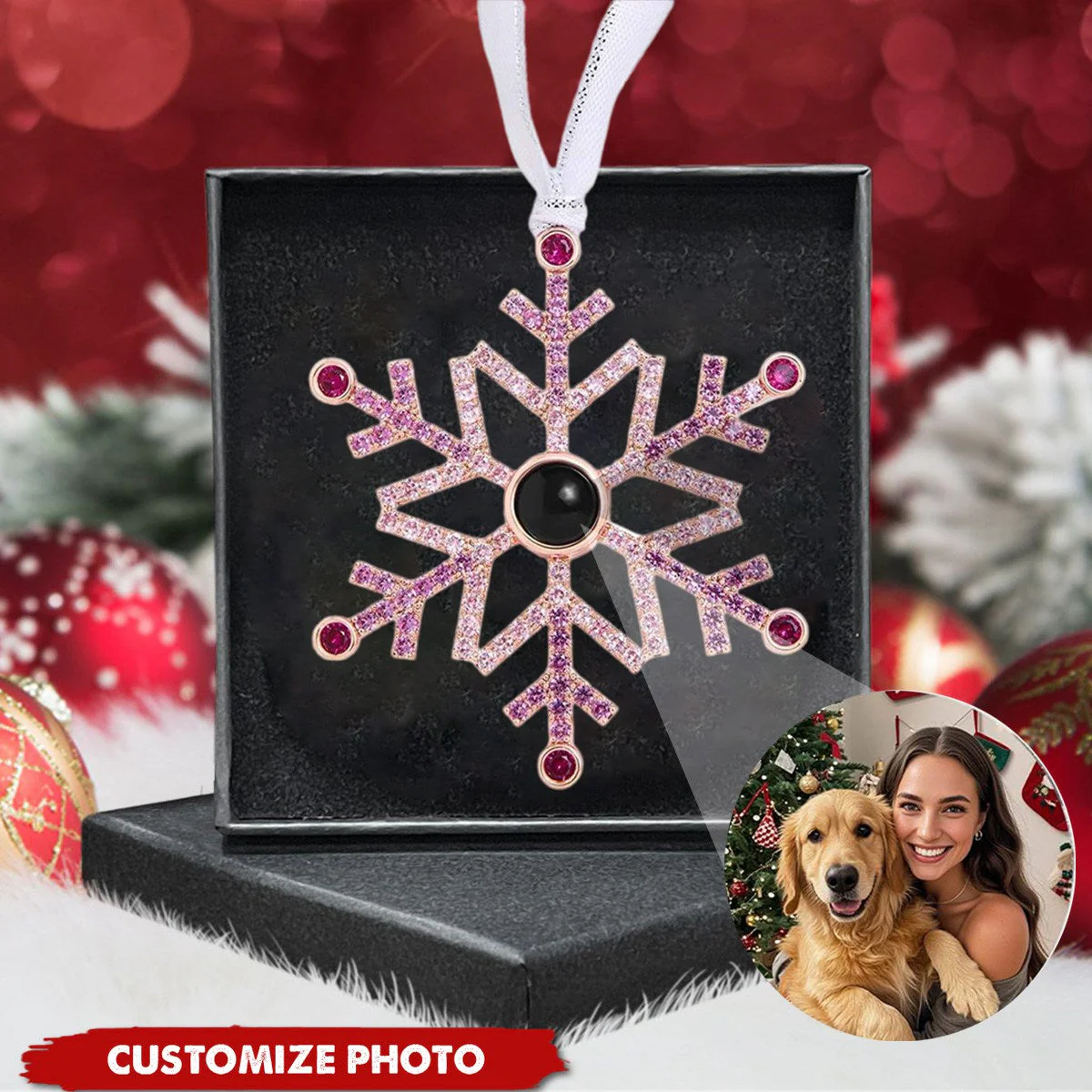 Personalized Photo Projection Snowflake Christmas Gifts Ornament - Image 10