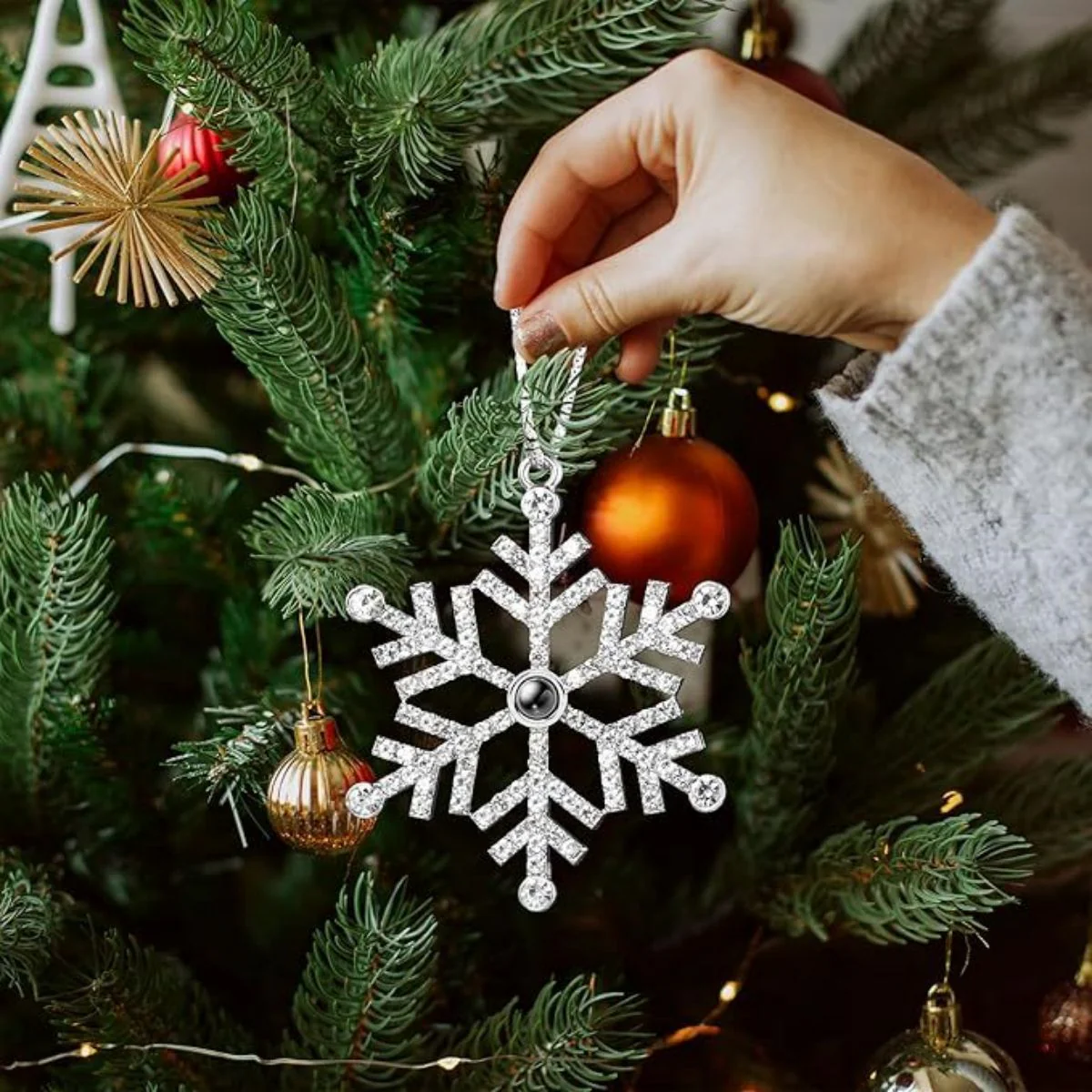 Personalized Photo Projection Snowflake Christmas Gifts Ornament - Image 11
