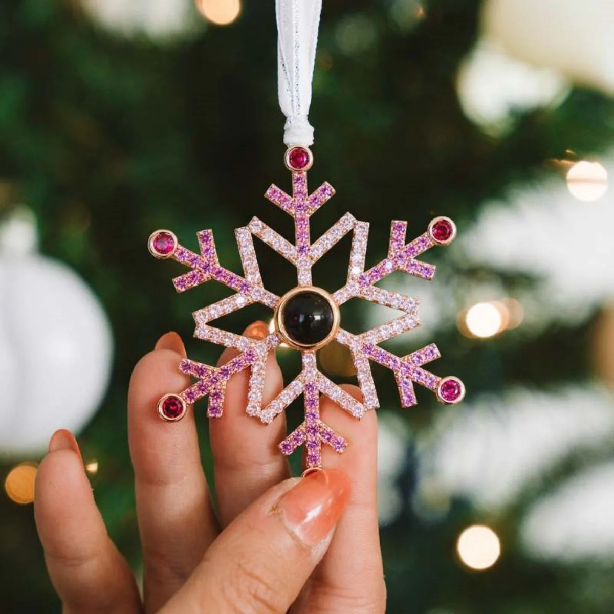 Personalized Photo Projection Snowflake Christmas Gifts Ornament - Image 8