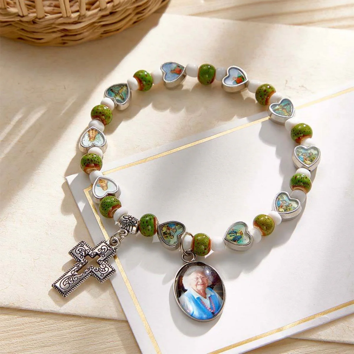 Personalized Photo Rosary Beads Cross Memorial Bracelet - Image 6