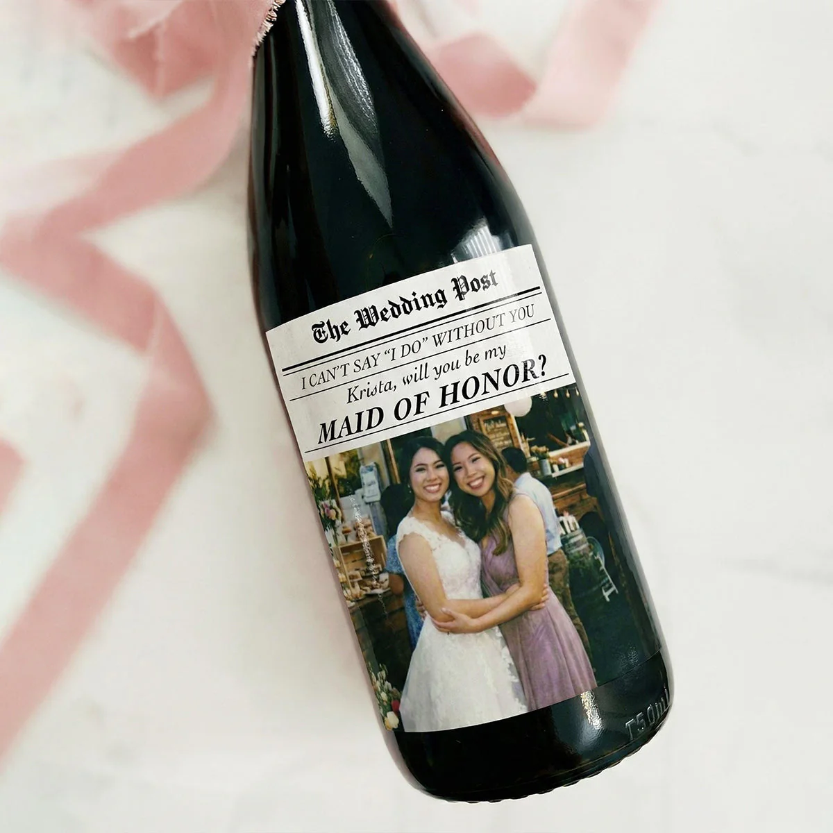 Personalized Photo Wedding Bridesmaid Proposal Wine Label: Newspaper Style Gift - Image 5