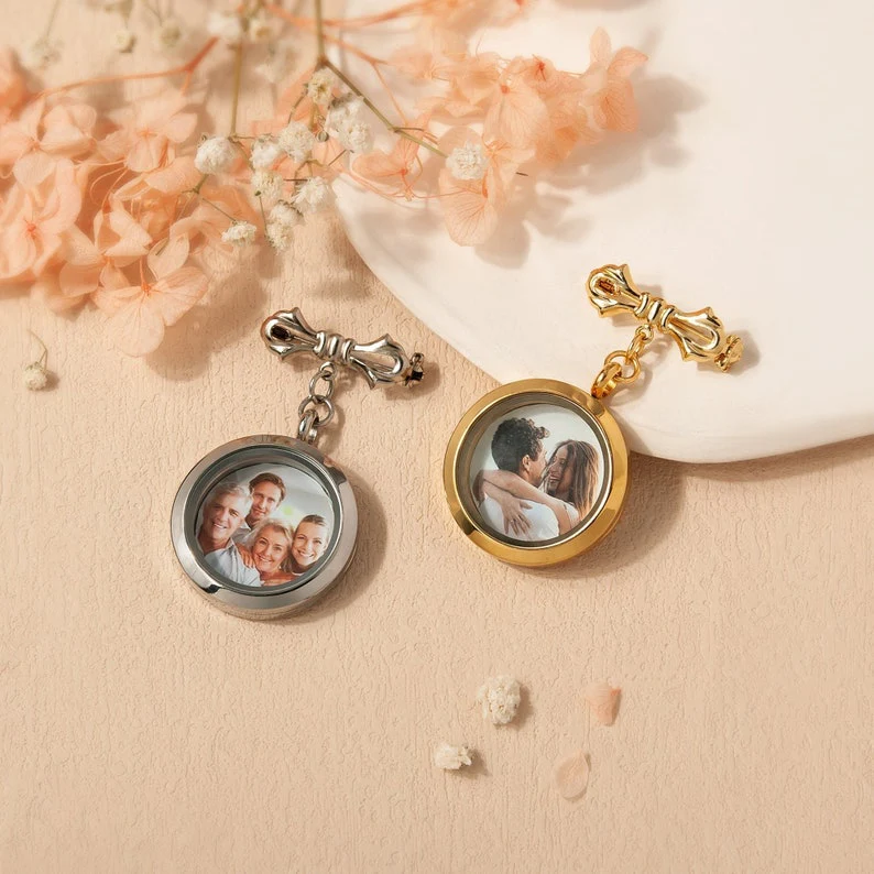 Personalized Photo Wedding Lapel Pin, Bridal Bouquet Charm Pendant - Image 3