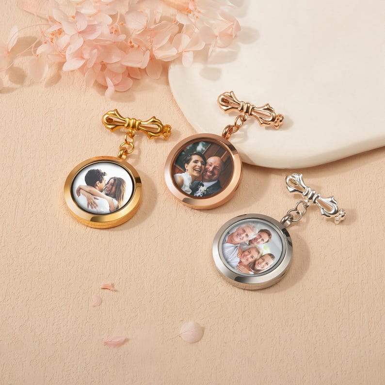 Personalized Photo Wedding Lapel Pin, Bridal Bouquet Charm Pendant - Image 4