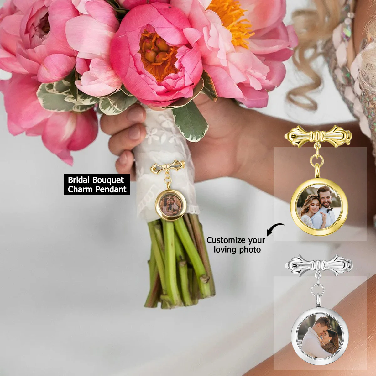 Personalized Photo Wedding Lapel Pin, Bridal Bouquet Charm Pendant - Image 8