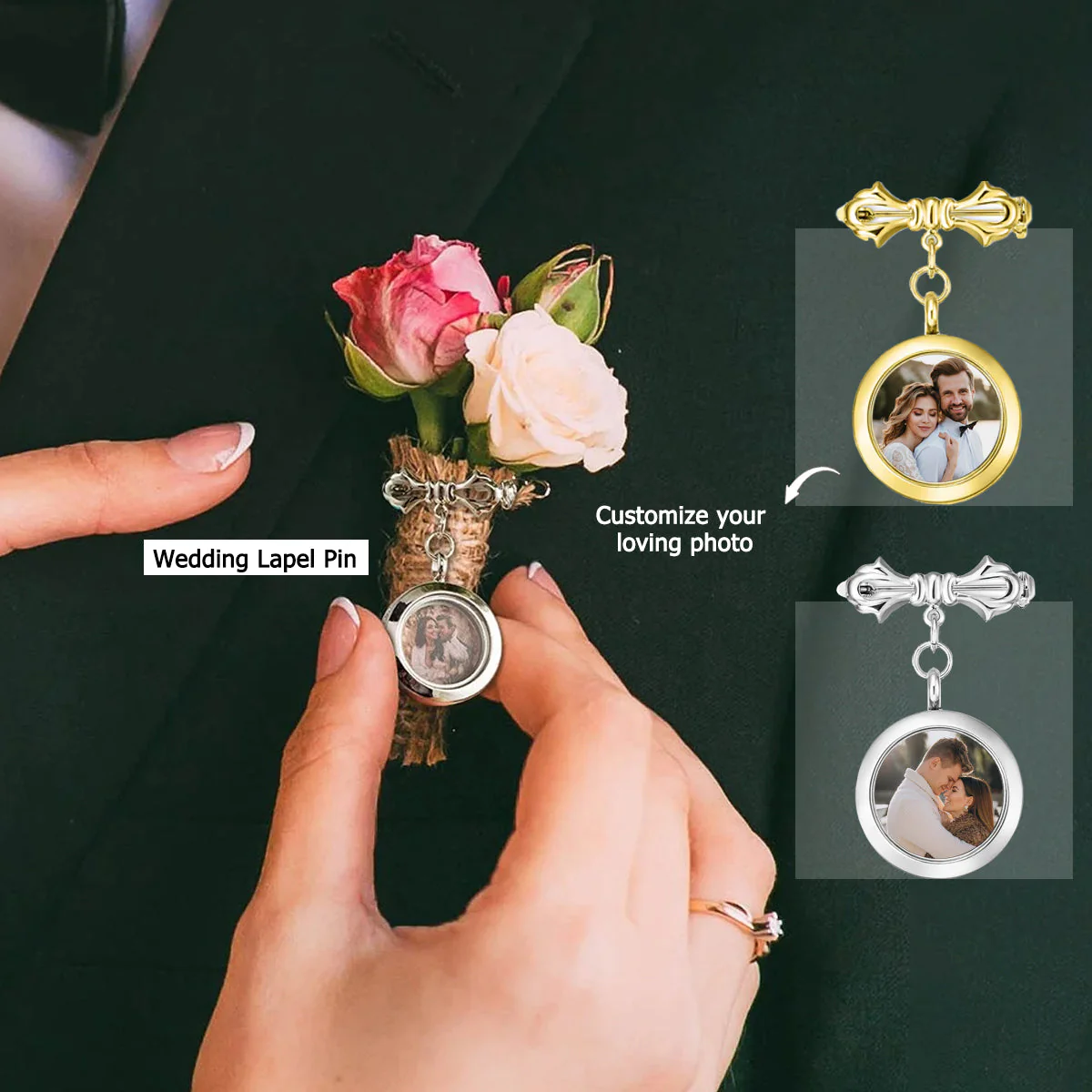 Personalized Photo Wedding Lapel Pin, Bridal Bouquet Charm Pendant - Image 9