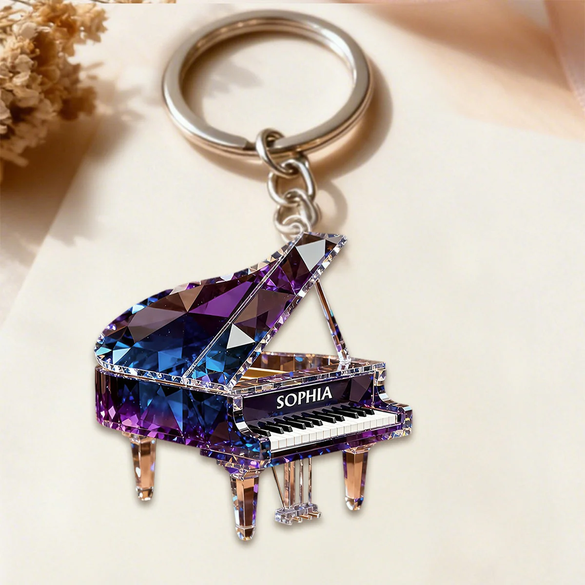 Personalized Piano Crystal Effect Acrylic Keychain, Pianist Gift, Piano Music Theme - Image 2