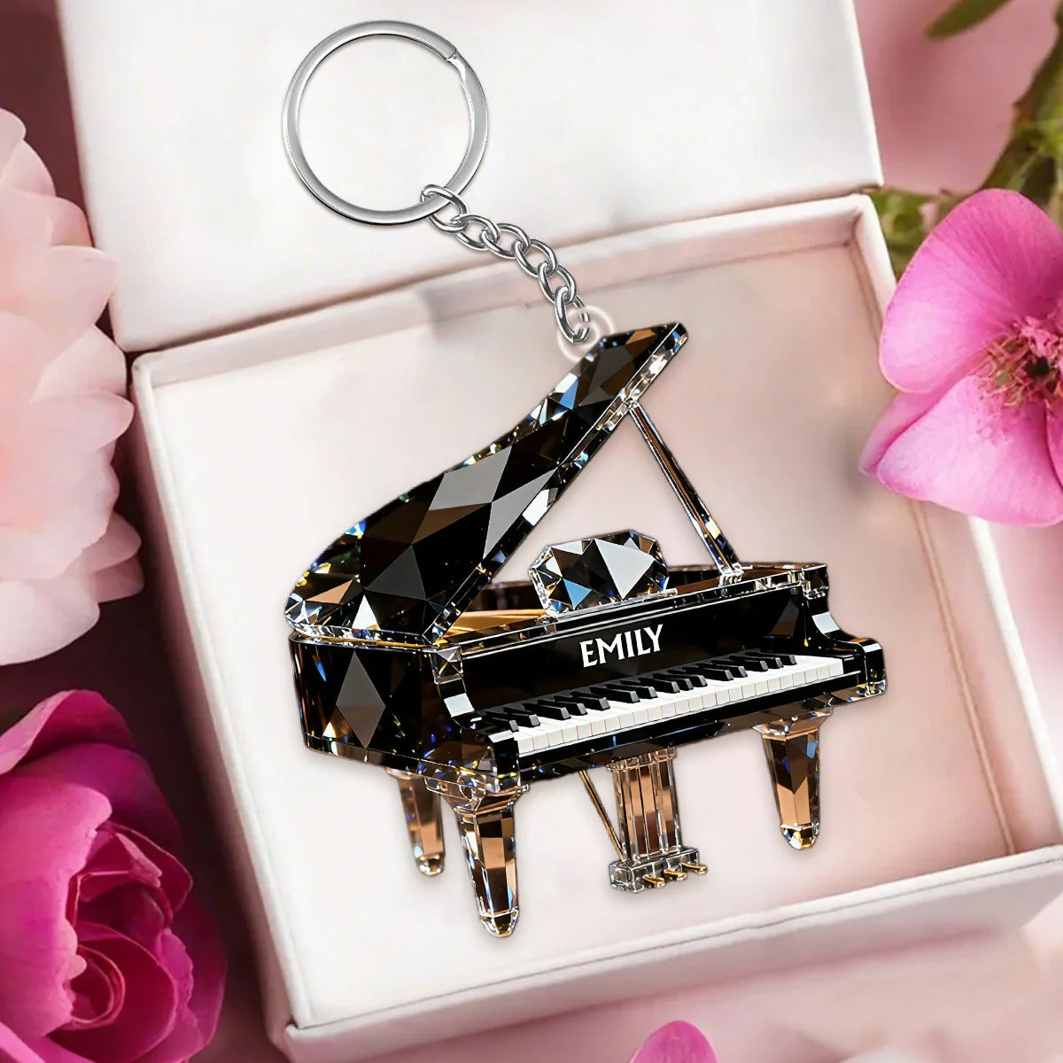 Personalized Piano Crystal Effect Acrylic Keychain, Pianist Gift, Piano Music Theme - Image 3