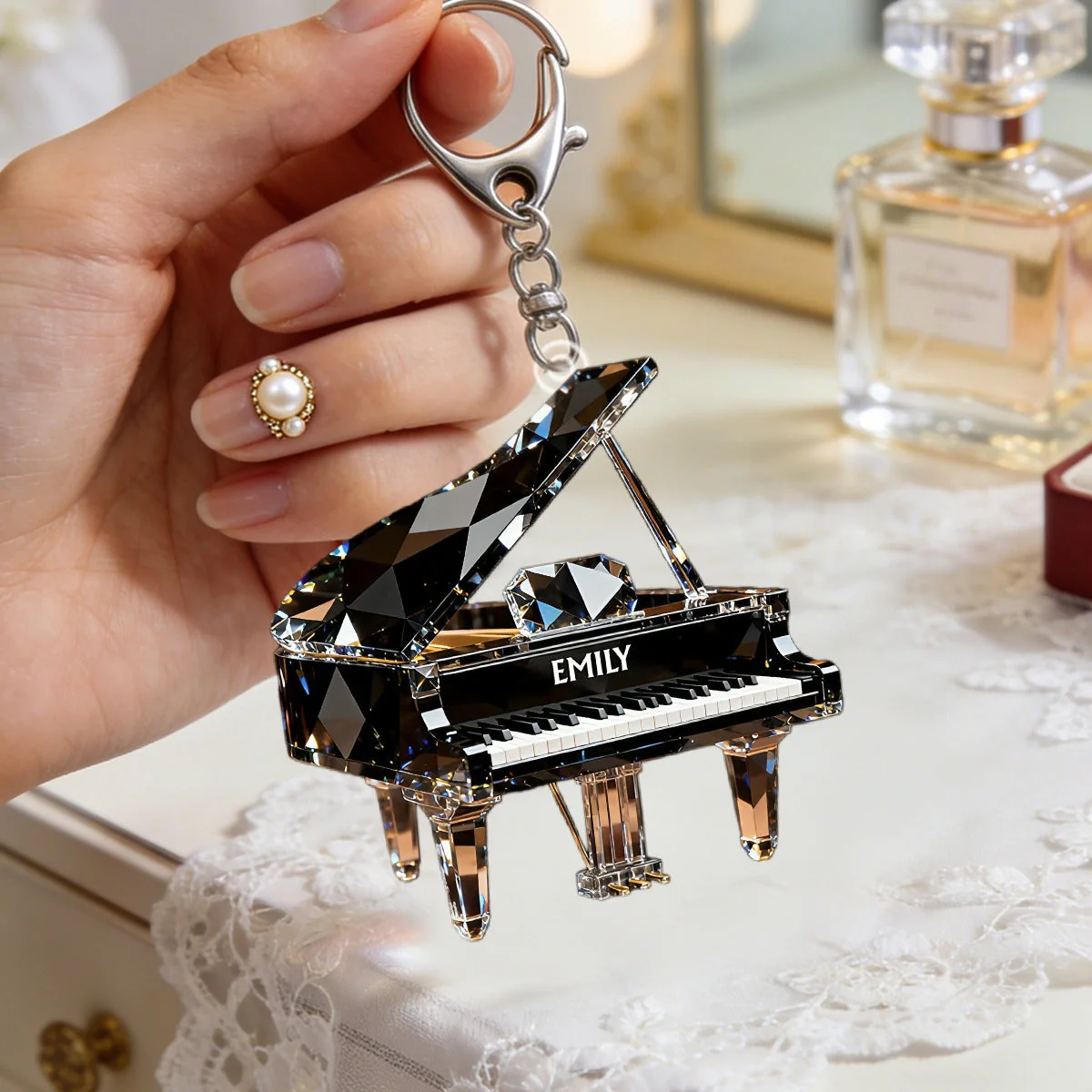 Personalized Piano Crystal Effect Acrylic Keychain, Pianist Gift, Piano Music Theme - Image 5