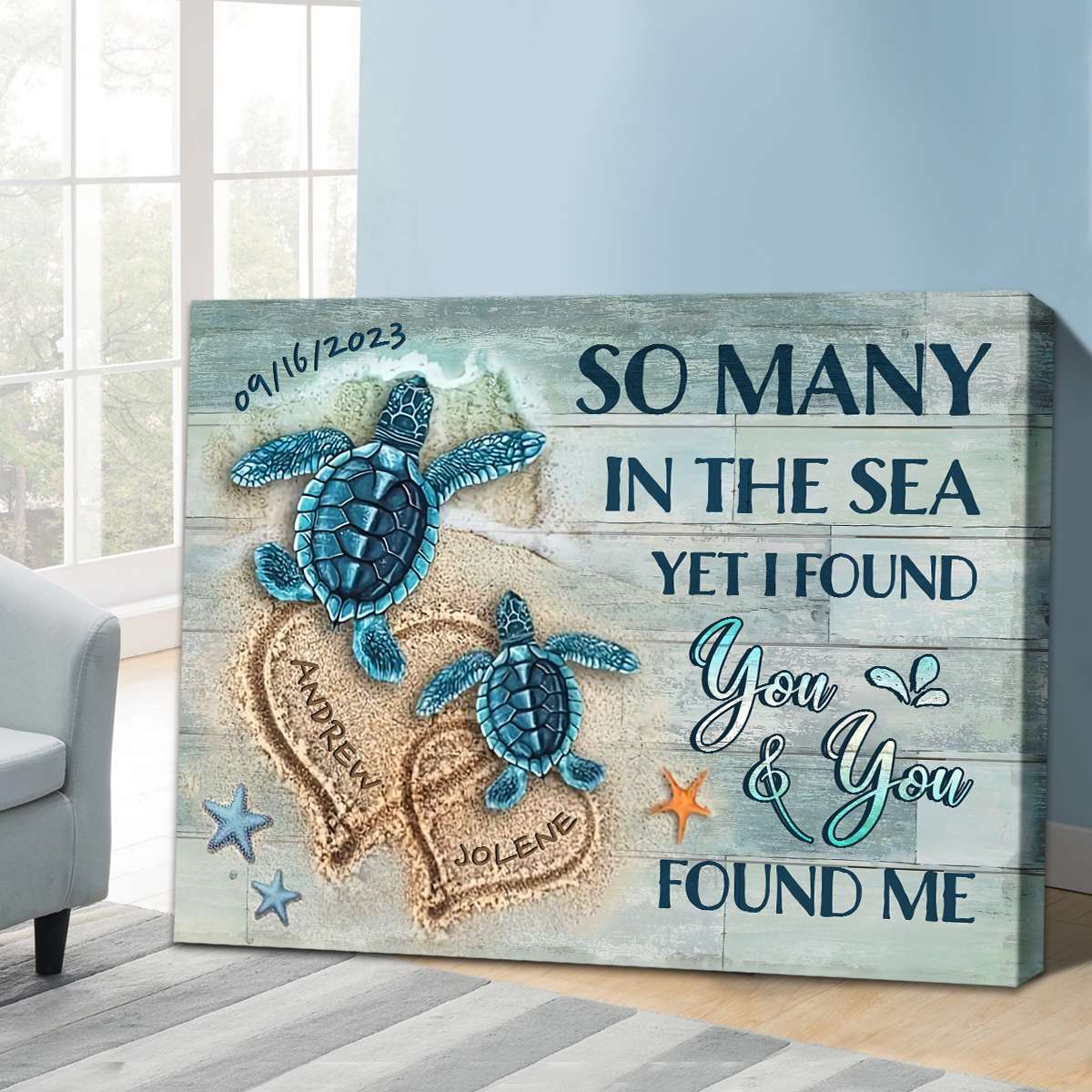 Personalized Poster Canvas - Beach and Turtles - Couple Gift - Image 3